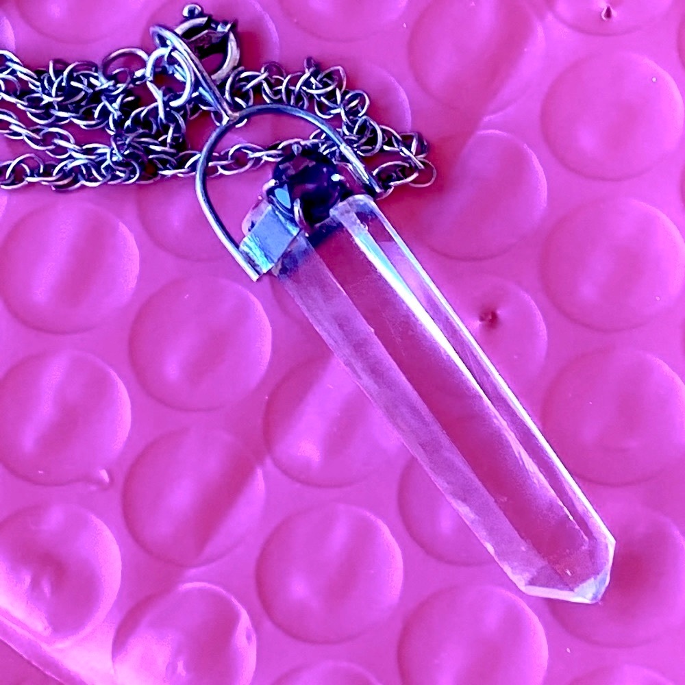 Sterling silver Quartz Crystal Amethyst pendant necklace